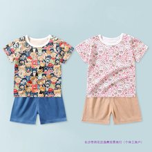 儿童短袖套装棉夏季薄款男宝宝Tt恤短裤两件套女童洋气卡通上衣
