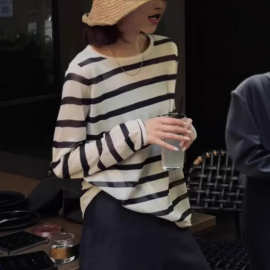 100%天丝莱赛尔针织海魂衫女条纹罩衫夏季轻薄长袖空调衫防晒上衣