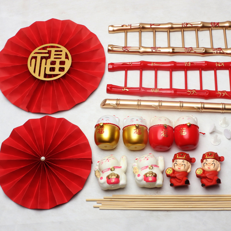 Huaxi Año Nuevo accesorios de barril para atraer la fortuna gatos paso a paso alto accesorios materiales de embalaje de flores flores colgantes de fortuna