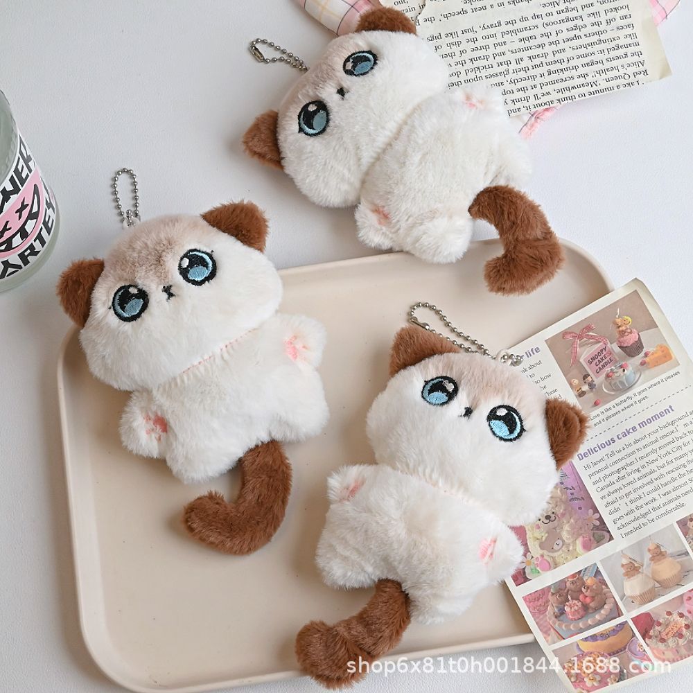 Squeaky Siamese Cat Key Chain Small Doll Doll Backpack Pendant Key Chain Pendant Ornament Plush Toy