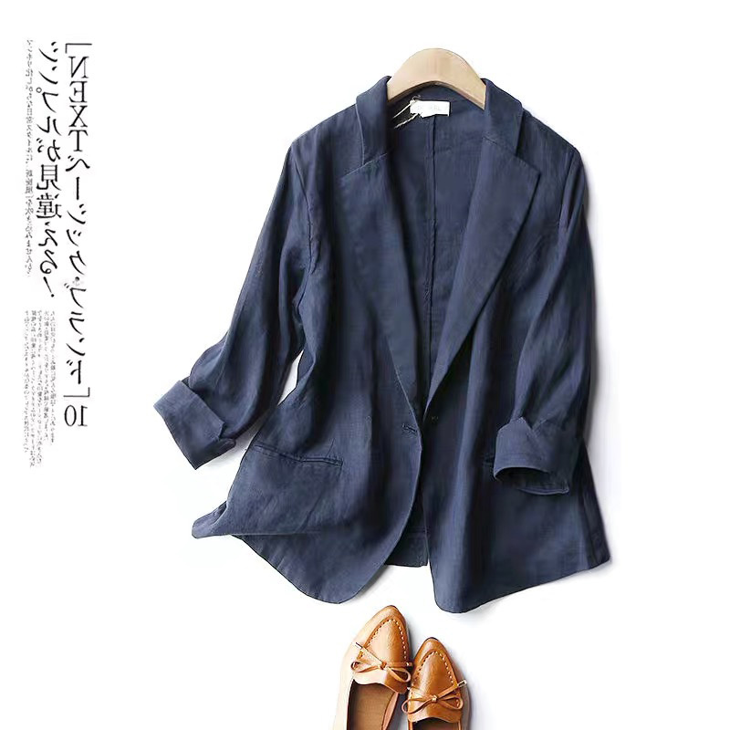 Foreign Trade Original Order Cut Label Women's Linen Small Suit Jacket Casual Japanese Style Three-quarter Sleeve Cotton and Linen Top Foreign Trade Original Order Cut Label Women's Linen Small Suit Jacket Casual Japanese Style Three-quarter Sleeve Cotton and Linen Top