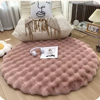 Full Hotel Maintenance-Free Carpet, Car Carpet - pink-bubble-velvet-round-diameter-35cm