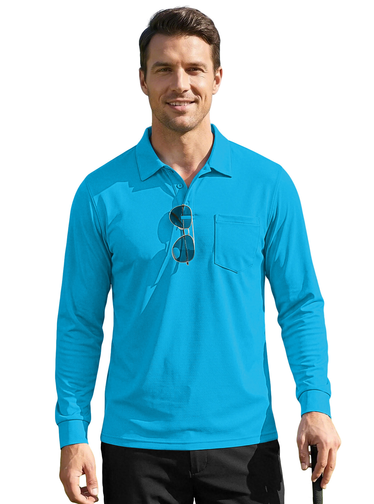 Europa y los Estados Unidos TK otoño color sólido secado rápido con solapa táctica al aire libre ojo de pájaro manga corta camiseta polo Amazon camiseta de manga larga para hombres