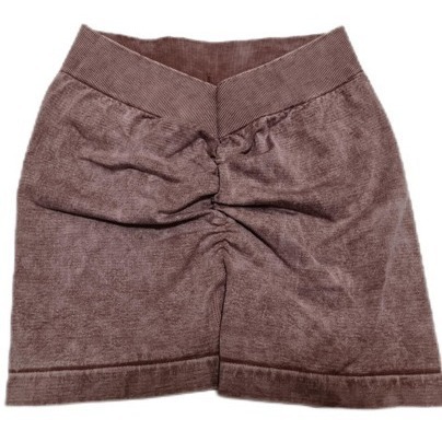 Women's Clothing Sports seamless high elastic enlarged V waist V back peach hip washed frosted tight short sleeved shorts and trousers suit_voghion.com