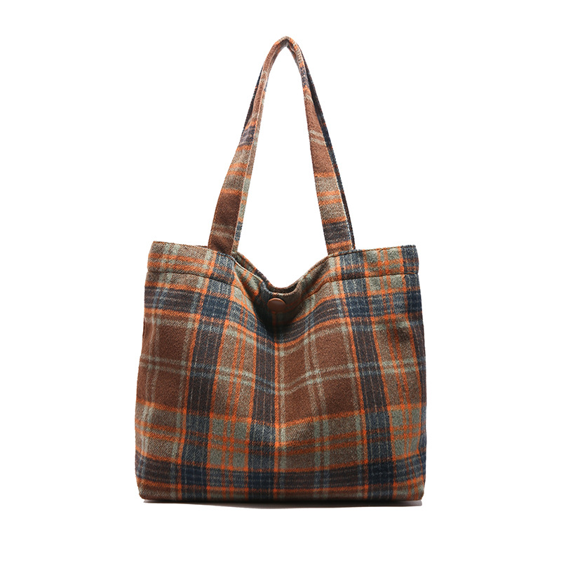 Otoño y invierno de gran capacidad bolso de hombro japonés bolso de cuadrícula de estilo universal bolso de lona de mujer bolso de viaje de estudiantes