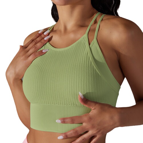 Cross-border new style hollow double-layer beautiful back sports bra breathable running shockproof push-up fitness vest yoga wear for women