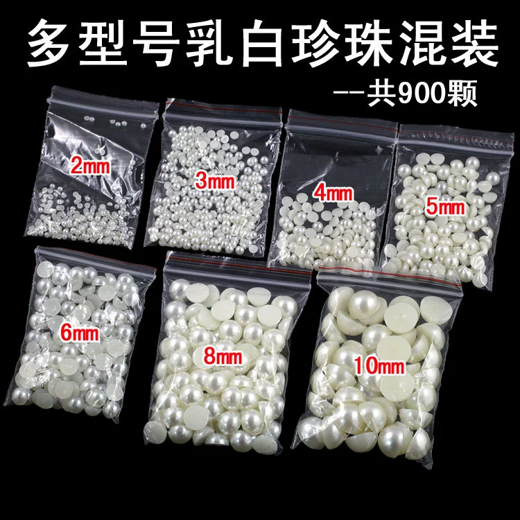 Flat‑Back Pearl Beads Set, Mixed Shapes 2–12 mm, Milky‑white & Peach Assortment