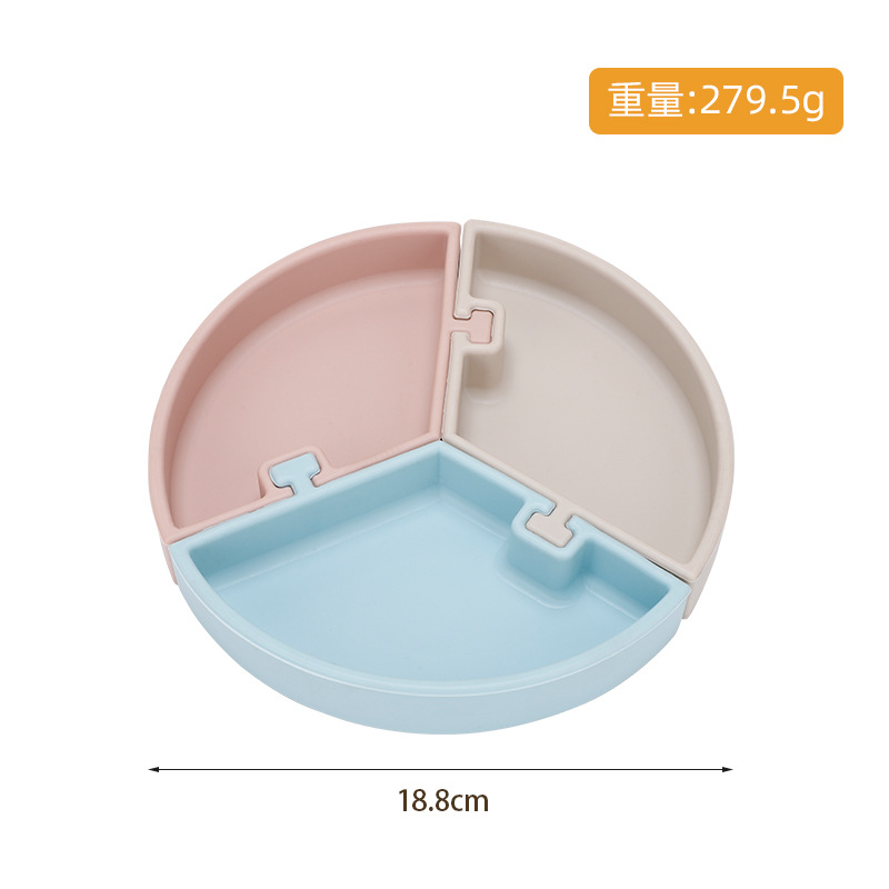 기하학적 3피스 디너 플레이트 - 연근가루, 하늘색, 살구색