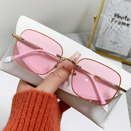 New gradient color square frame with accessories fine glitter INS style fashionable gradient color sunglasses for men and women