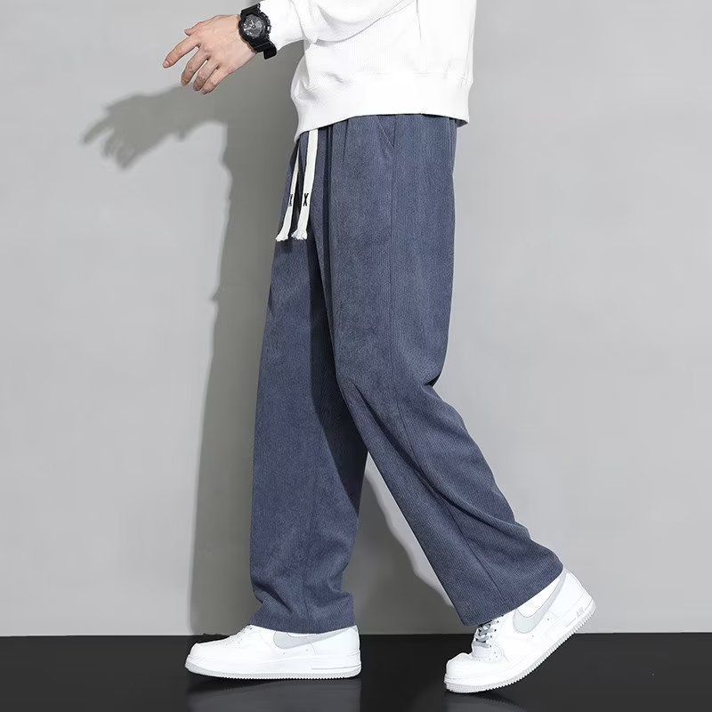 Pantalones de pana de los hombres de primavera y otoño invierno drapeado suelto pantalones de chándal rectos pantalones de pierna ancha pantalones casuales deportivos