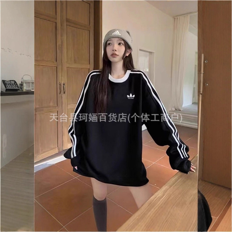 Three Stripes Classic Embroidered Sports Round Neck Casual Couple Sweatshirt Men and Women New Loose Pullover Long-Sleeved Top
