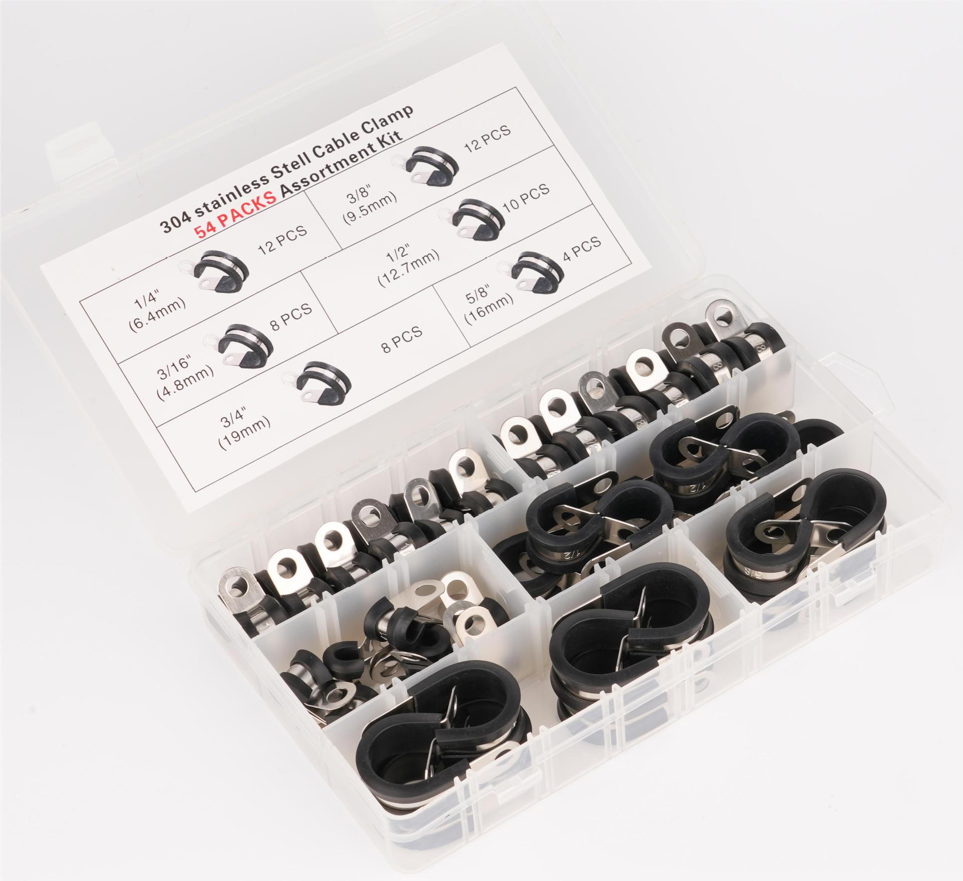 亚马逊 54只 盒装金属线夹 盒装金属管卡 不锈钢胶条卡箍套装