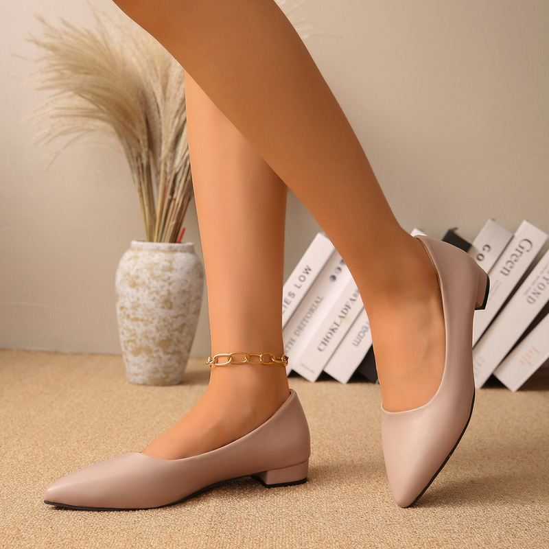 High Heels for Women, Low Heels, 2cm Thick Heels, Comfortable Large Size White Pointed Toe Work Professional Shoes, Shallow Mouth Small Heel Leather Shoes