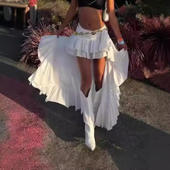 アメリカのデザイン感の前の短い後に成長して尾を引きずるスカートの気質の婦人服の不規則なハスの葉の辺の純色の半身のスカートを振ります。