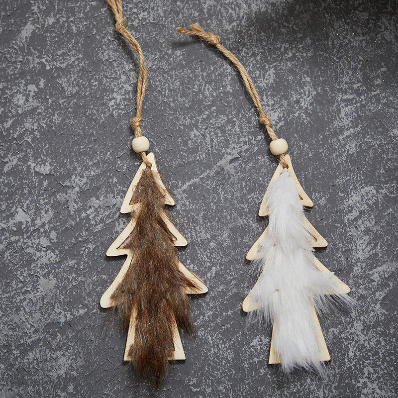 Madera de lana de madera de alce colgante de árbol de Navidad decoración de Navidad colgante de peluche marrón blanco de Navidad