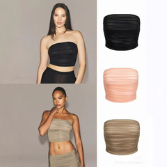 新商品 SKIMS MILKY SHEER CROPPED TUBE TOP チューブトップ プリーツストレッチトップベスト