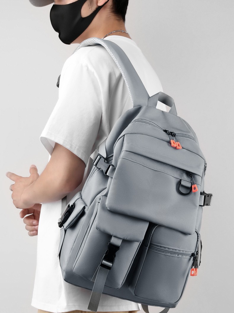 High Quality Travel Sports Style Men's Large Capacity High-end Solid Color Tooling Bag Junior High School Student Schoolbag Backpack