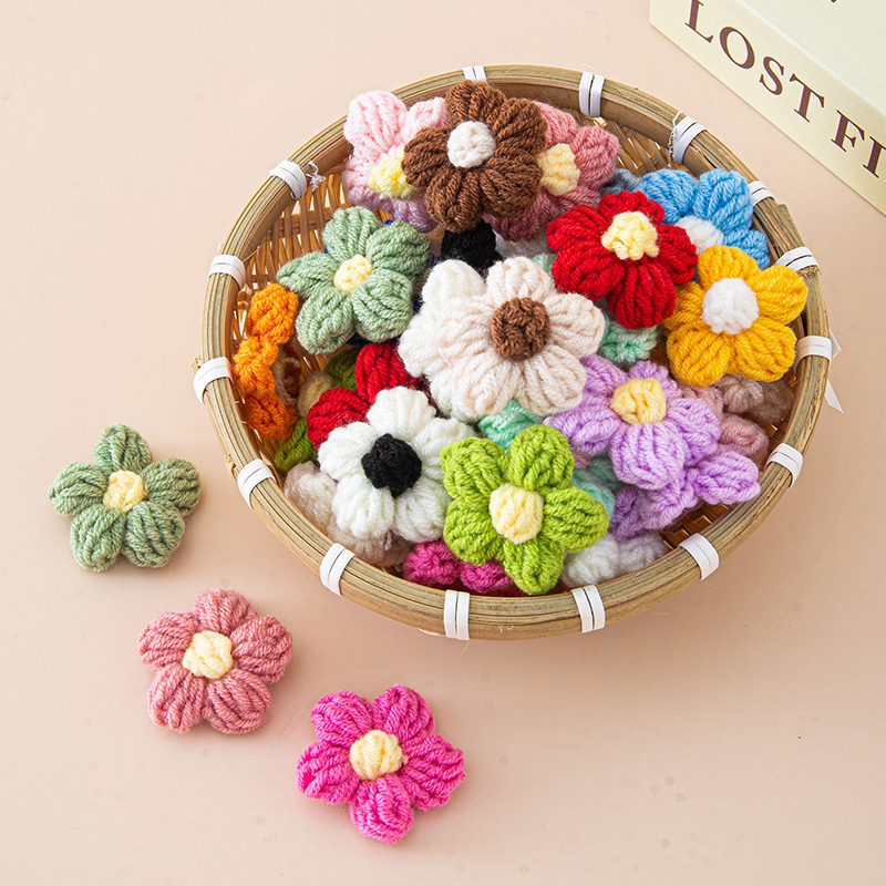 现货手工钩织泡芙花毛线花朵服装辅料饰品胸花包包仿真花花束配件|undefined
