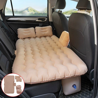 Vehicle-mounted inflatable bed, PVC Flocking Car Inflatable Mattress - split-s-grain-beige-double-pier
