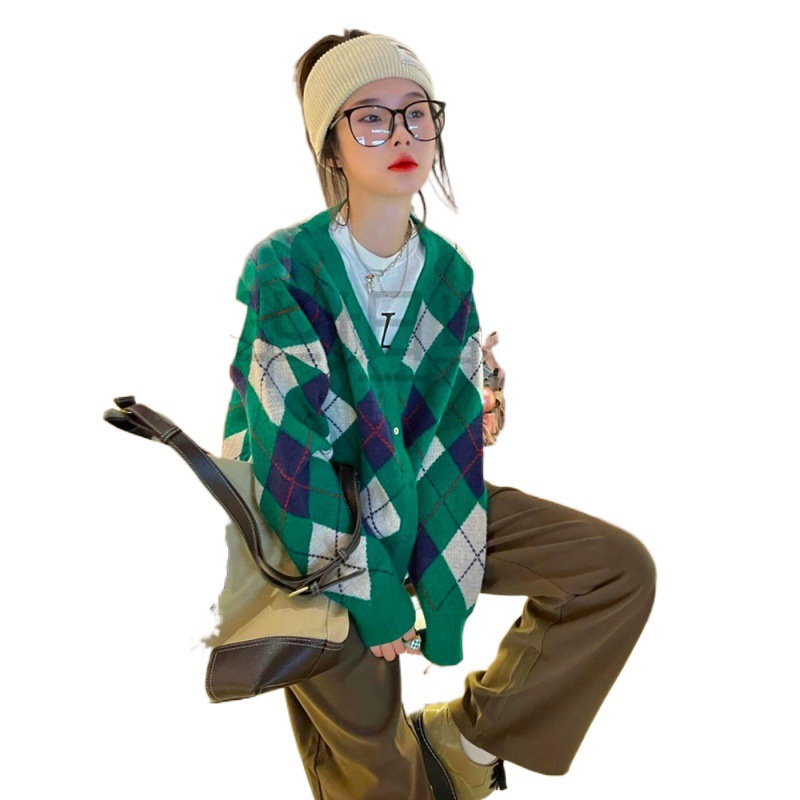 GAODING의 이른 가을 도시의 22024 모든 경기 유행과 인기있는 온라인 스타일 같은 스타일 마름모 니트 카디건 올 매치 스웨트 팬츠 커버