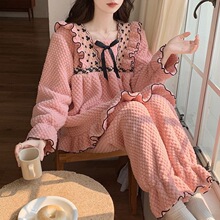 甜心秋冬季珊瑚绒睡衣女加厚加绒甜美可爱公主风法兰绒家居服套