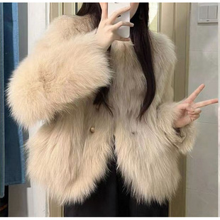 Autumn and Winter Eco-friendly Leather Coat Women's Crewneck Short Polyester (Polyester) Coat Small Coat