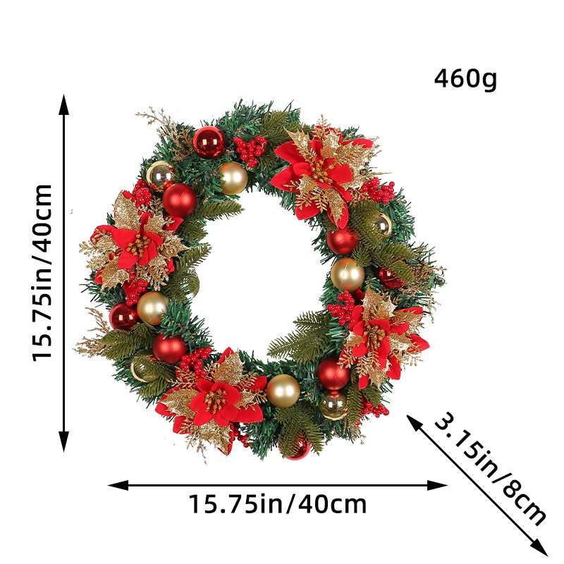 Guirnalda navideña grande transfronteriza, círculo de enredadera festiva roja, decoración de escaparate de centro comercial, nuevas decoraciones navideñas al por mayor