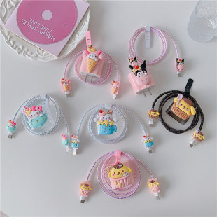 2023 New Cartoon big eared dog Pudding Dog charging head protective cover suitable for Apple fast charging head 18/20W