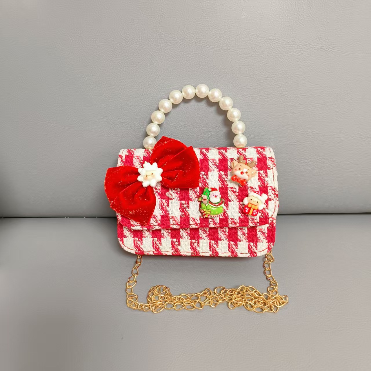 Cartera de Año Nuevo rojo arco de papá Noel bolso de perla pequeña cadena de viento fragante bolso de hombro