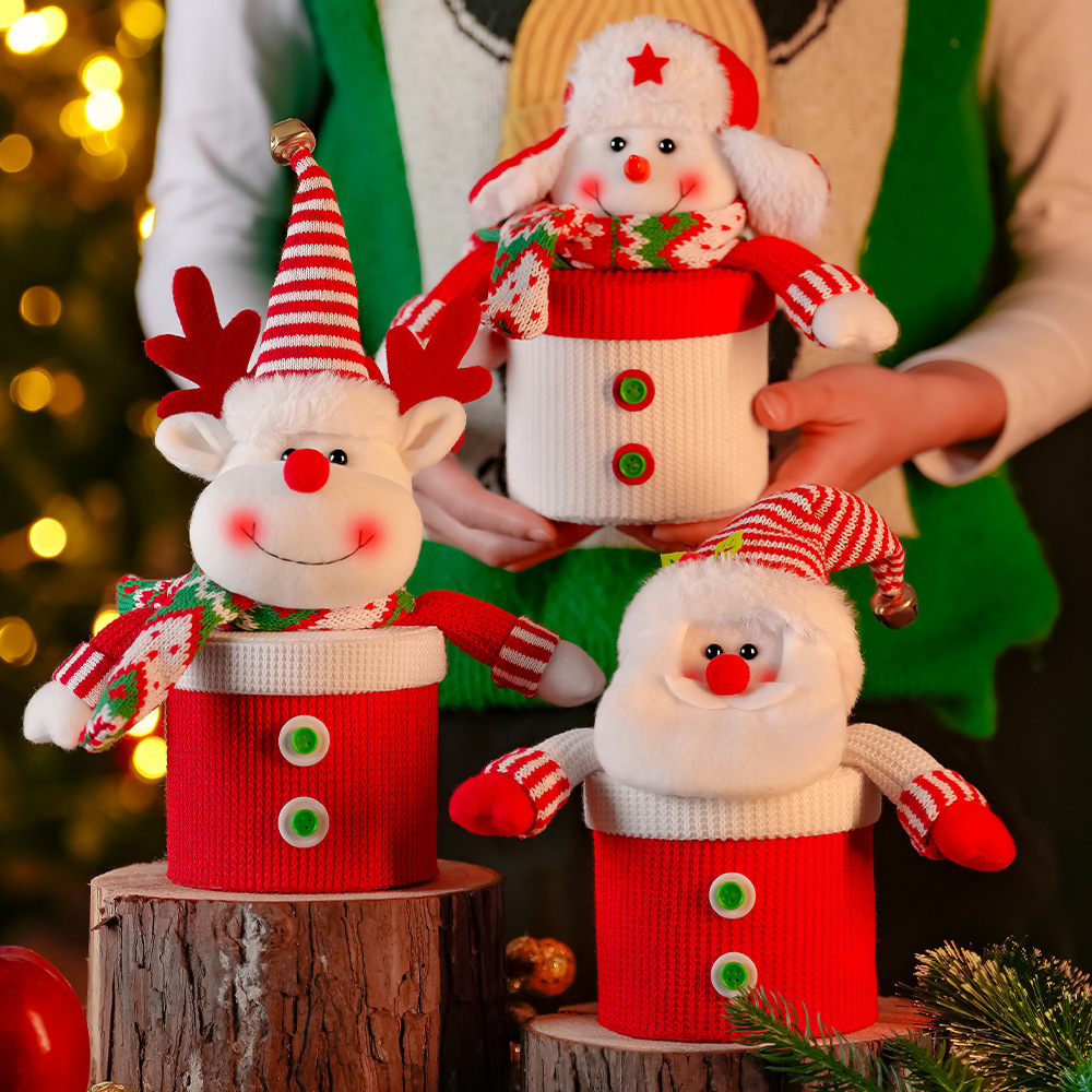 Mingguan New Product Christmas Decoration Large Capacity Knitted Cloth Old Man Doll Candy Box Christmas Apple Bag Wholesale