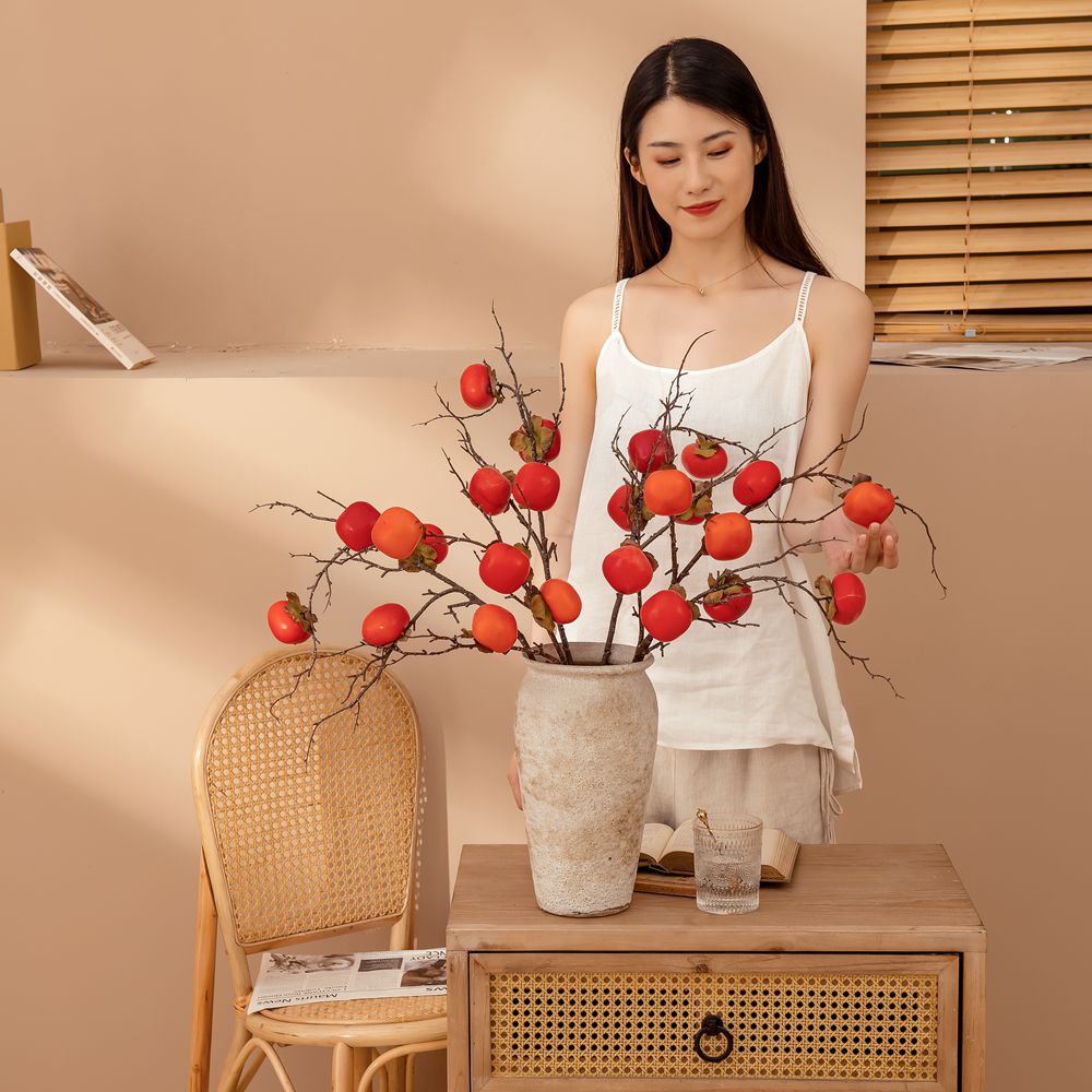 仿真柿子水果INS風仿真花廠家家居裝飾跨境婚慶批發假花MW10890
