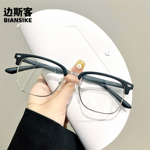 New Retro Brow Frame TR Metal Frame, Casual Business Half-Rim Anti-Blue Light Single Vision Can Fit Myopia 2209