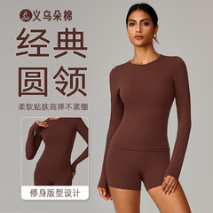 跨境冬季磨毛长袖瑜伽服高强度健身服普拉提跑步运动长袖上衣8519