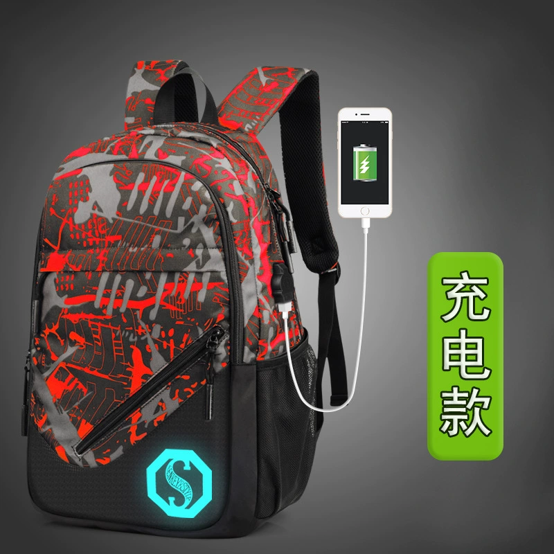 Школьный rucksack, набор рюкзаков с USB-зарядным устройством, корейский стиль, для средней школы, комплект из 3 предметов, хлопок оксфорд (Oxford cloth)