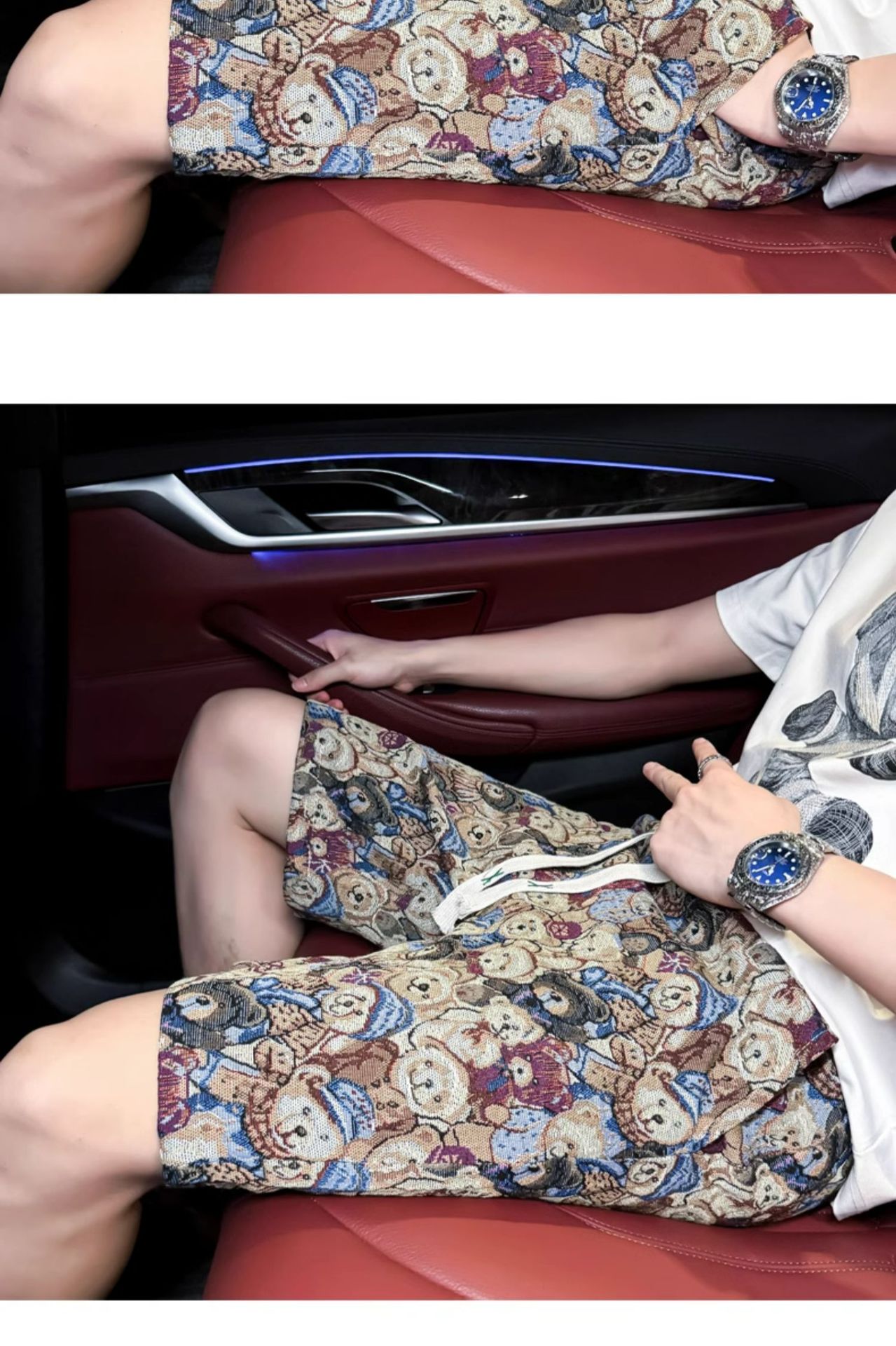Men's Casual Shorts With Bear Print, Elastic Waist With Drawstring, Loose Fit 5-Pocket Beach Gym Shorts_viptrois.com