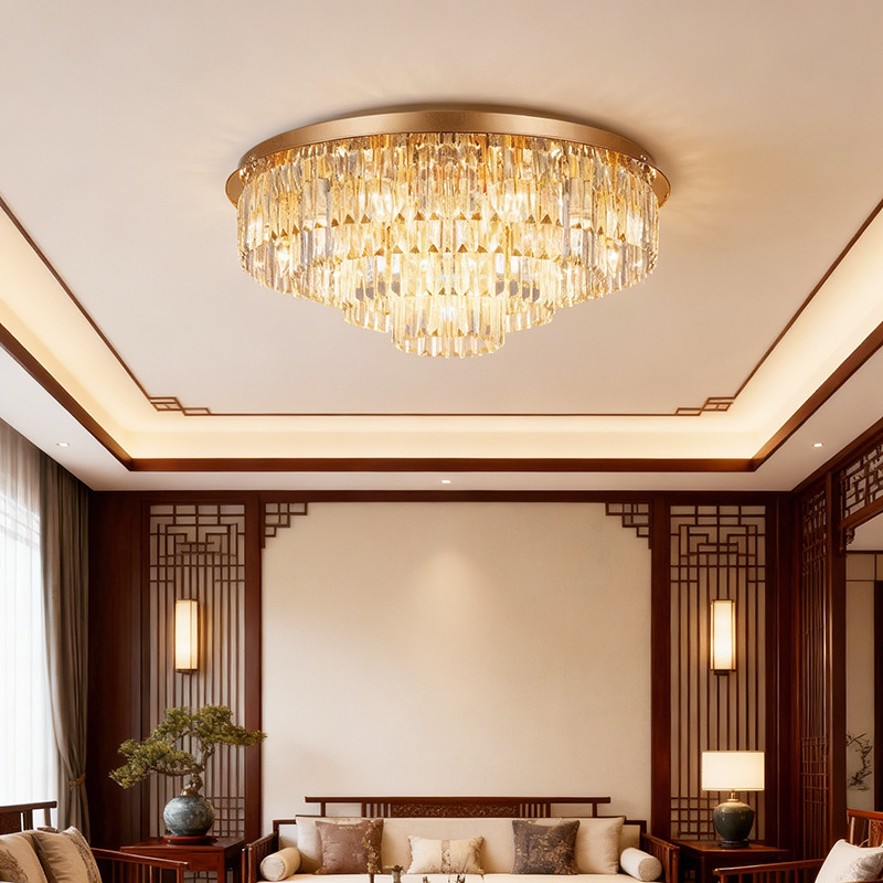 Living Room Ceiling Crystal Chandelier Round New Chinese Style Modern Simple Personality Light Luxury Bedroom Hallway Corridor Indoor Lobby