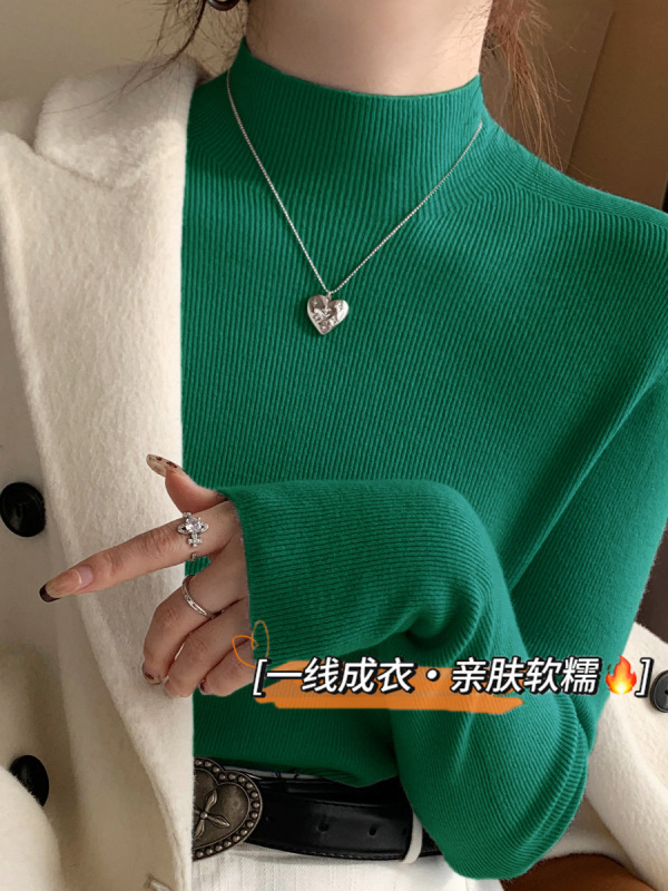 安迪绒面料 一线成衣无缝一体针织衫女秋冬新款高级感半高领毛衣|undefined