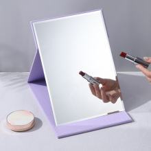 随身化妆镜补妆镜子折叠便携镜高档皮革镜旅行补妆镜新款台式桌面