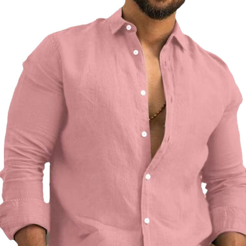 OEM Cotton Linen Pure Color Men's Shirt Green Casual