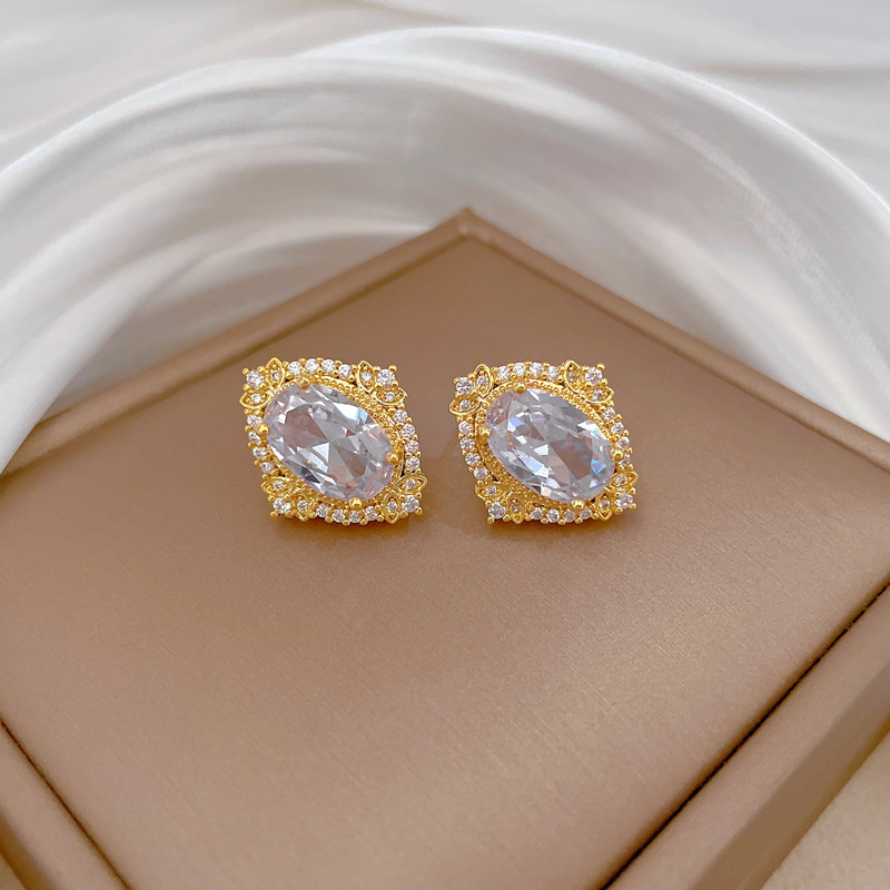 【 Titanium Steel 】 Necklace and earring set, light luxury heavy Industry, Oval Full diamond, personalized and elegant banquet earrings and necklaces pic 13