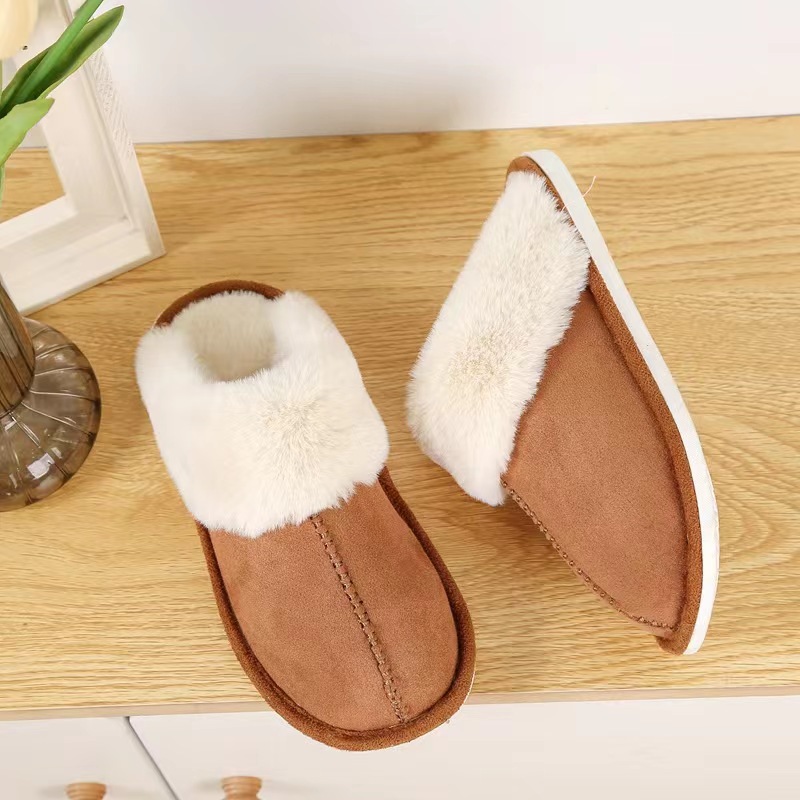 Invierno nuevo cómodo hogar zapatos pareja felpa escote interior bolsa caliente antideslizante soporte invierno zapatos de algodón entrega de una sola pieza