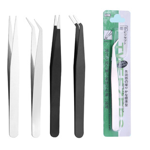 10cm Stainless Steel Mini Tweezers Elbow Diamond Painting Tweezers Rhinestone Tweezers Silver Black Suction Card Packaging