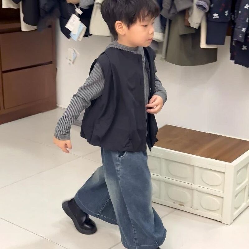 男童春秋款套装2025新款时髦男女童连帽卫衣痞帅宝宝马甲三件套潮|undefined