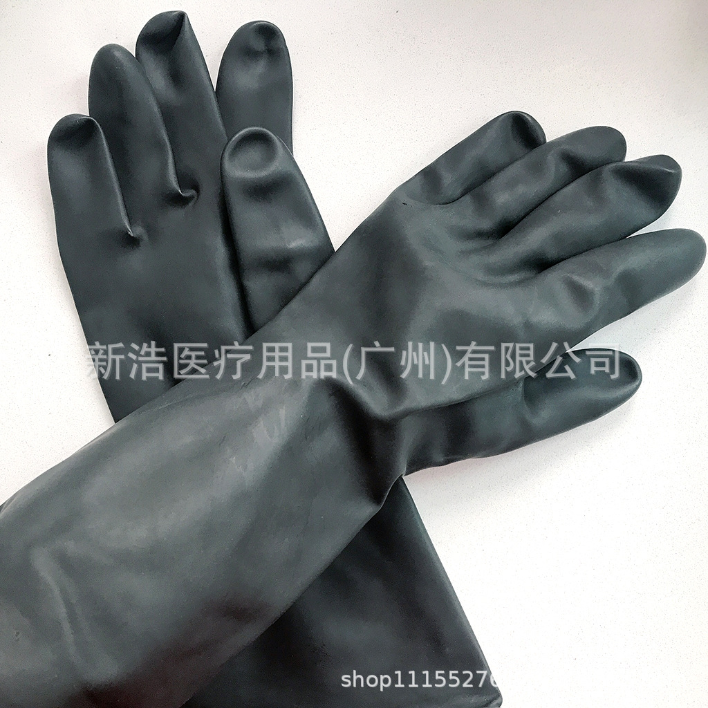 耐酸碱黑色加厚腐蚀工业化工印刷橡胶劳保乳胶手套