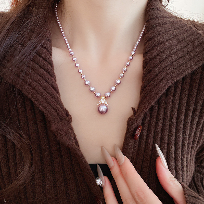 真金电镀圆形珍珠款耳钉项链套装小众耳环时尚气质耳饰轻奢高级感详情27