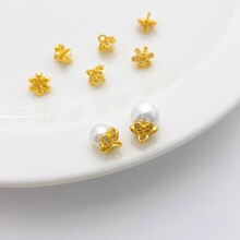 18K包金保色镶钻六瓣花羊眼针吊针手工diy粘珍珠半成品吊坠扣配件