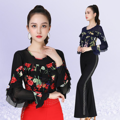 Ladies Social Dance Top Long Sleeve Jitterbug New Three Step Heel Dance Costume Latin Dance Top Elegant