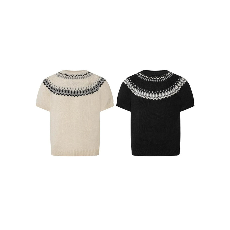 New Wool Blend Fair Isle Knit Short-Sleeve Cool Silk Old Money Style Summer Breathable Boxy Raglan Sleeve T-Shirt New Wool Blend Fair Isle Knit Short-Sleeve Cool Silk Old Money Style Summer Breathable Boxy Raglan Sleeve T-Shirt