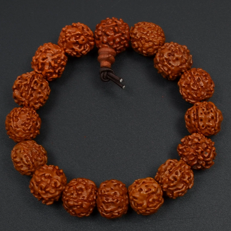 Bodhi Rosary Bracelet, Walnut Round Beads, Multiple Diameters 8–20 mm, Hand-Strung