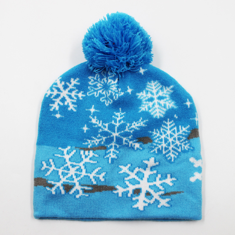 Fabricante transfronterizo de gorros navideños europeos y americanos tejidos en jacquard, gorros navideños de lana con luces LED, gorros navideños con pompón y bufandas. image 28
